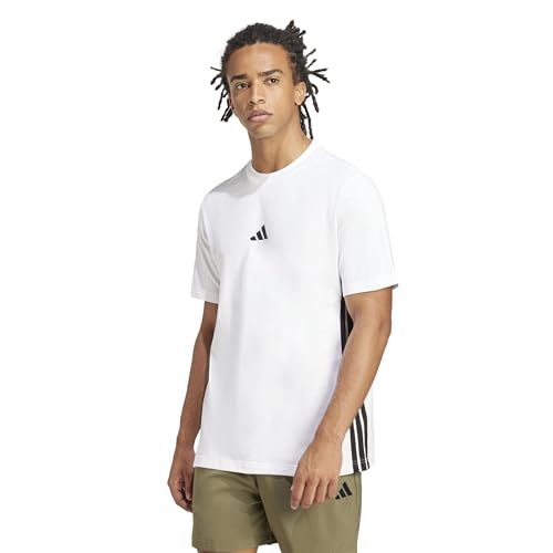 adidas Hombre Essential Three Stripes Single Jersey tee, White/Black, M