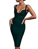 UONBOX Women's Sleeveless Celebrity Bodycon Dress Party Club Bandage Dress Green L