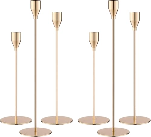 Opiniones de Candeleros los mejores 5. 49 YAYUSI Juego de 6 Candelabros de Metal de Dorados,Candeleros para Velas,Pieza Central de decoración Elegante para Mesa,Soporte para Velas De Pilar para Bodas, Cenas, Fiestas,Oro