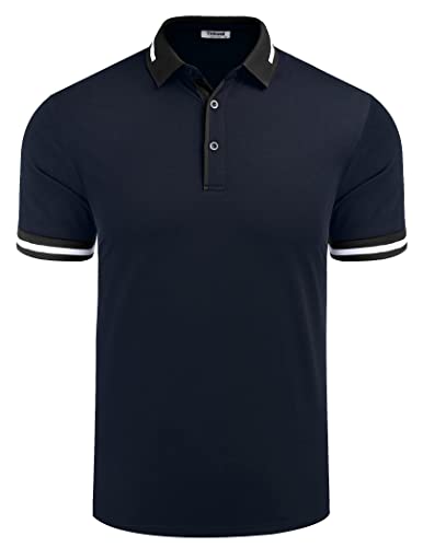 Tinkwell Poloshirt Herren Kurzarm Klassisches Polohemden Einfarbig Freizeit Polo Shirt Poloshirts ((Navy Blau,L) Cover