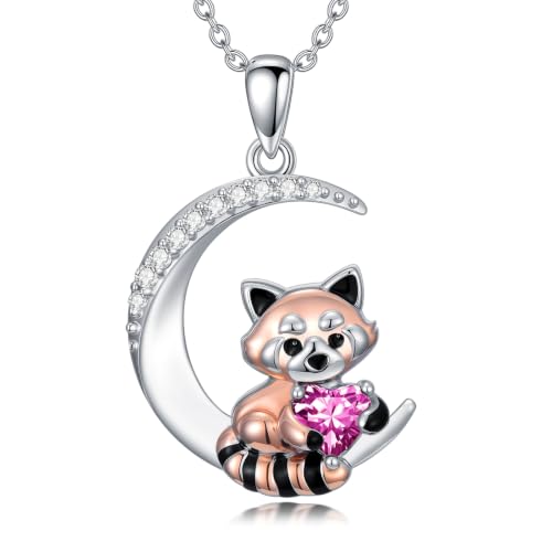 Image of PROESS Animal Birthstone Necklace 925 Sterling Silver Otter /Axolotl /Hippo /Elephant /Dachshund /Monkey /Red Panda Pendant Necklace Animal Birthstone Jewelry Gifts for Women