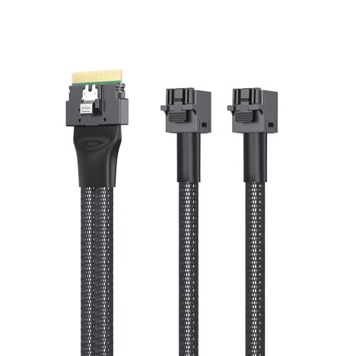 10Gtek SlimSAS SFF-8654 8i 74Pin to 2xSFF-8643 MiniSAS HD Cable, 0.5m(1.6ft)