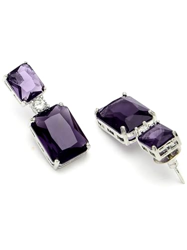 Image of Karatcart Silver Tone Green American Diamond Drop Earrings for Women
