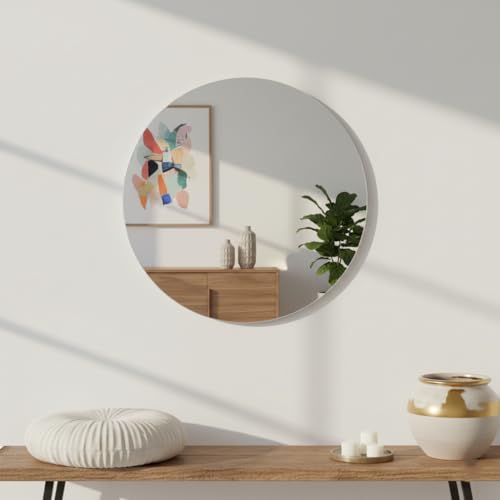 Image of Round Frameless Wall Mirror 12x12 Inch - Modern Decorative Vanity Mirror for Bathroom, Bedroom, Living Room & Entryway