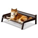 MEWOOFUN Raised Outdoor Dog Bed,Elevated Dog Cot Bed with Non-Slip Bottom for Medium Dogs, Breathable Teslin Mesh Portable Dog Sofa Bed Up to 66lbs(Teslin Brown)