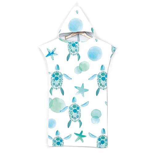 dellyy Albornoz Microfibra Mujer, Capa de Toalla, Poncho Surf Hombre, Poncho de Toalla de Playa, Toalla Poncho Adulto, Toalla Microfibra Grande, Albornoz para Mujer Toalla de Envoltura (Tortugas)