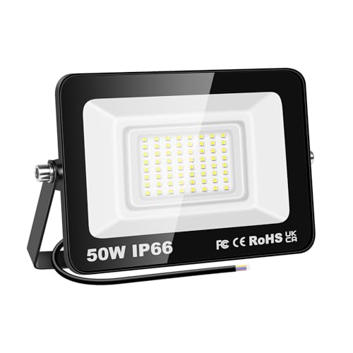 PICAA 50W LED Flood Lights Outdoor, Super Bright Security Lights, IP66 Waterproof Floodlight, Cold White (6500K) Wall Light