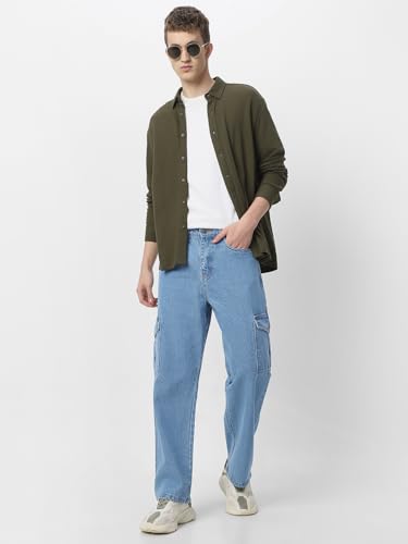 Image of Neostreak Men's Loose Baggy Fit Washed Cargo Jeans with 6 Pockets Non-Stretchable