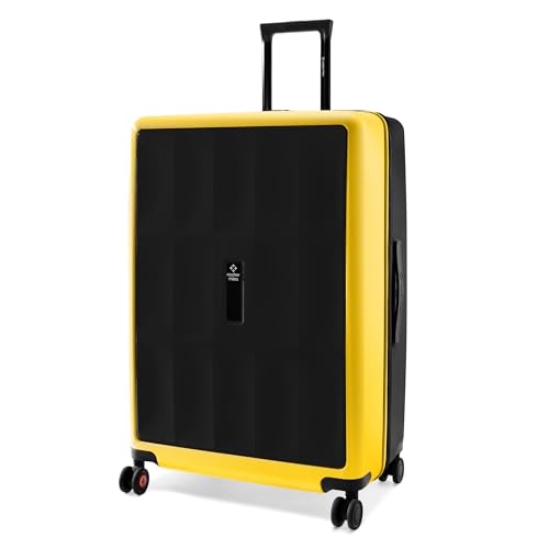 Image of Nasher Miles Zanzibar TSA Lock Hard-Sided Polycarbonate 8 Wheels Double Spinner Check-in Luggage Black Yellow 28 inch |75cm Trolley Bag| Suitcase,Large
