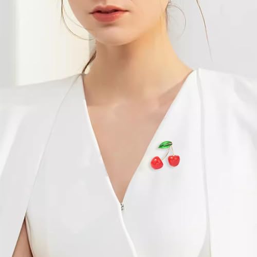 Red Cherry Collar Brooch Cute Fruit Corsage Lapel Pin Badge Wedding Shawl Pin for Girls Elegant Dress Clothing Suit Tie Acccessories Mother's Day Valentine's Day Birthday Ornament Gifts for Women Bff2