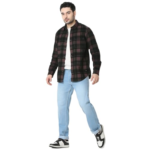 Image of Spykar Men's Slim Fit N /A Full Sleeve Checked Casual Shirts