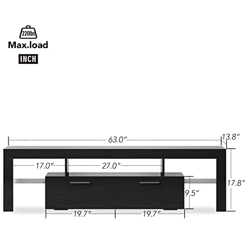 Entrintou Black Modern Led Tv Stand For 55/60/65 Inch Tvs With Led Lights, Entertainment Center With Open Shelves And Large Storage, Universal Tv Table Media Console For Living Room Bedroom #TOP5