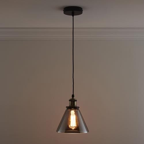 Image of Lucy 1 Light Hanging Smokey Glass Ceiling Pendant with Filament Bulb