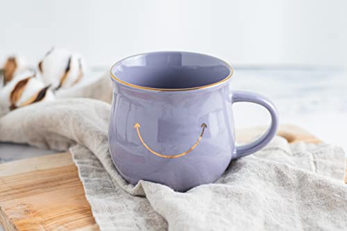 Taza de Cerámica con Cara Sonriente y Detalles Dorados 13 Oz miniatura 1