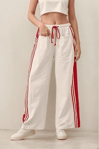 Women's Mid Rise Wide Leg Pants Hudson Canyon Side Printed Casual Pants with Drawstring Waistband2