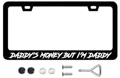 License Plate Frames Daddys Money But Im Daddy Metal License Plate Frame with Screws Funny License Plate Cover Holder 6.3 X 12.3 inch for Car Decoration for Women Men LICEPLAME