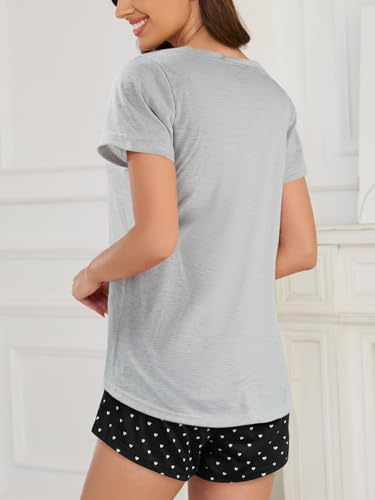 Image of VENTELAN Pajama Set For Women Cute PJS Summer Short Sleeve Shorts Sleepwear