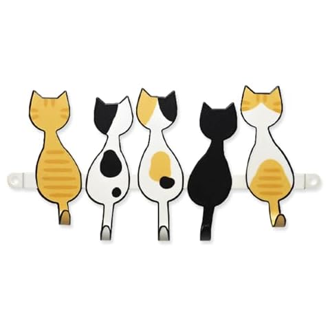 GEGUTON Wall Key Holder with Cats Theme -Steel Hooks Holders Organizer for Keys, Decoration and Functional Items for Home, Birthday Gifts for Pet Lovers - 2 Screws Included -Fun Collection -Colorful Cover
