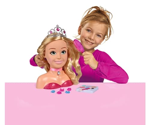 Simba 105560177 - Steffi Love Girls Prinzessin Schmink-& Frisierkopf, Stylingkopf mit Make-Up, 5X Haarclips, 4X Haargummis, Bürste und Prinzessin Tiara, über 15 Teile, 26cm, ab 5 Jahre