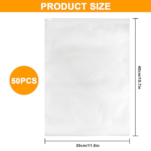 50Pcs Reusable Ziplock Bags for Clothes and Travel - 40x30cm Large Plastic Hospital Organiser Bag, Frosted Luggage Bags With Ventilation Holes for Shoes, Cosmetics