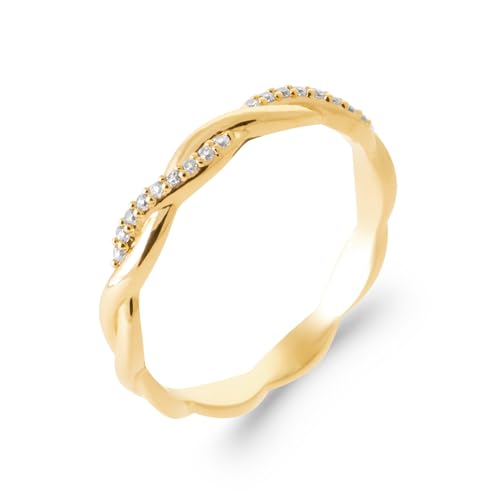 Bague en plaqué or 18 carats torsadé et oxydes de zirconium étincelants