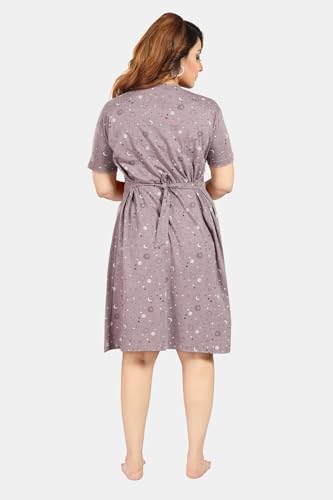 Image of Fabme Women's Above Knee Length Printed Pre and Post Pregnancy Pure Cotton Nursing Nightdress Nighty