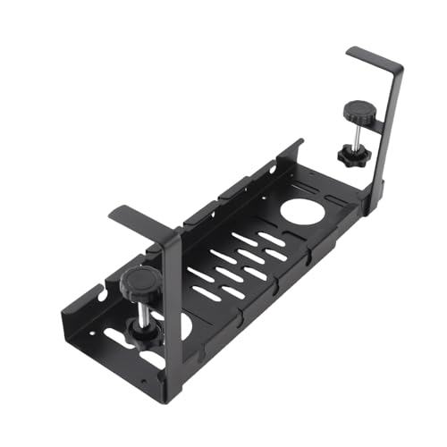 Bandeja para Gestión de Cables Debajo del Escritorio Chrees, Organizador Ajustable de Cables de Acero Carbono con Montaje de Abrazadera, Estante para Gestión de Cables para Oficina y Hogar, Negro miniatura 5