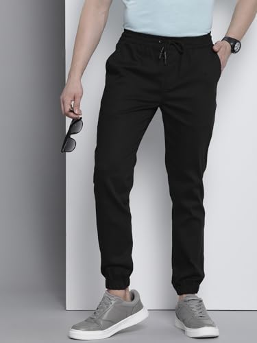 Image of The Indian Garage Co Men Slim Fit Solid Mid-Rise Stretchable Chino Joggers