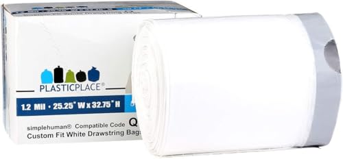 Image of Plasticplace Custom Fit Trash Bags, Compatible with Simplehuman Code Q (50 Count), 13-17 Gallon Drawstring Garbage Liners, Heavy Duty Tear-Resistant (Pack of 3)