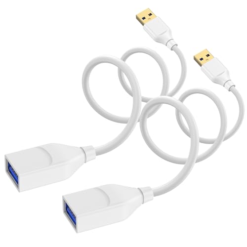 USB Extension Cable White 2 Pack 6FT Type A Male to Female Extension Cord High Speed USB 3.0 Cable Extender for Webcam Printer Keyboard Mouse Playstation Xbox Flash Drive Hard Drive Camera Hub Headset