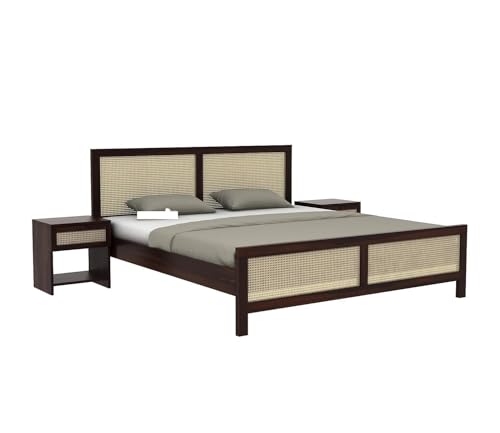 Image of Solid Sheesham Wood King Size Cot Bed Without Storage for Bedroom - Wooden King Size Cot for Bedroom - Solid Wooden Double Bed Palang for Home (Noah Walnut)