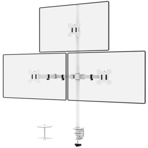 Image of WALI Tall Triple Monitor Stand, Fully Adjustable Three Monitor Desk Mount Fits 3 Screens up to 27 inch, 22 lbs. Weight Capacity per Arm (M003-W), White