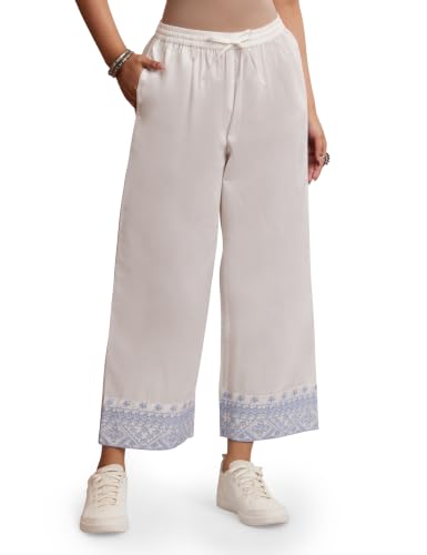 Image of Amazon Brand - Myx Women's Cotton Embroidered Palazzo Pants (Available in Plus Sizes)