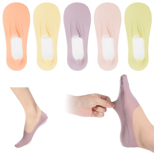 5 Pairs Invisible Ice Silk Breathable No Show Socks Womens for Flats, Ultra Low Cut Liner Non Slip Hidden Low Cut Ice Silk Nonslip Liner Socks for Women Made of Ice-Silks Surface