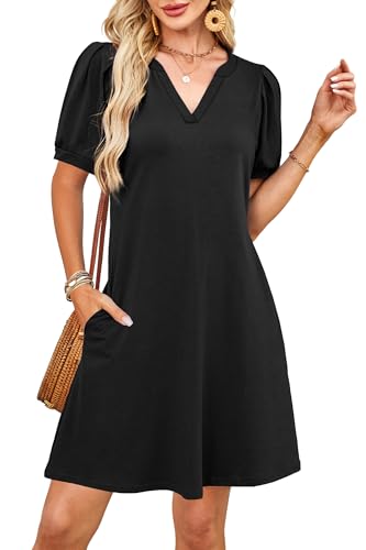 RUMIA V-Neck Summer Casual Sundress for Women- Short Sleeve Swing Beach Dress with Pockets (S-3XL)3