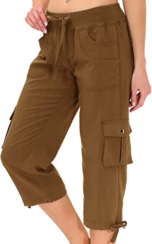 Image of MoFiz Womens Capris with Pockets Loose Fit Casual Capri Pants Dressy Lightweight Ladies Baggy Cargo Pants for Hiking
