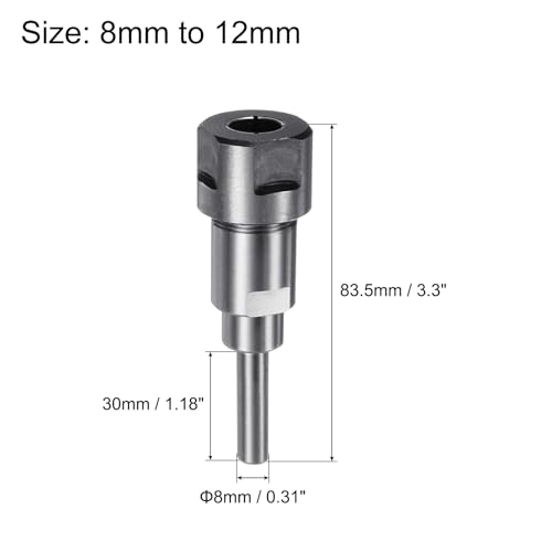 QUARKZMAN Router Spannzangenverlängerungsstange Konverter Adapter 8mm auf 12mm für CNC-Gravur, Bohren, Holzbearbeitung Fräsen Bit