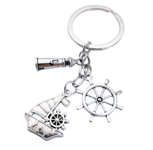 Sportigo ® Portachiavi Maritimer con barca a vela, faro e volante in colore argento/vacanze, mare, spiaggia, idea regalo
