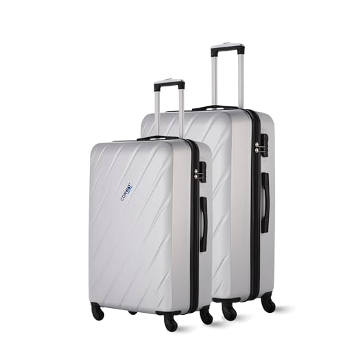Image of Aero Luggage Set of 2, 24 & 28 Inch Check-in Trolley Bags, ABS Hard Shell Suitcases, TSA Lock, 8 Spinner Wheels, Lightweight Travel Luggage, Silver