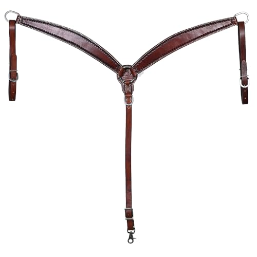 BAR H EQUINE Western Leather Breast Collar Carved Dark Brown