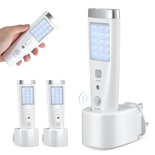 2 Pack LED Night Light Plug in Wall,4 Function Motion Sensor Night Light with Rechargeable Plug Base,Power Failure Light, Torch and Work Light,Emergency Plug in Lights for Hallway,Stair,Bedroom