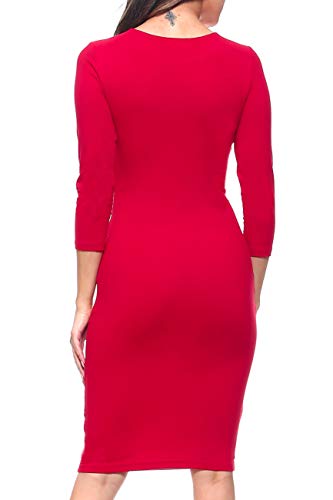 Image of ICONOFLASH Women's 3 /4 Sleeves Midi Bodycon Dress Crew Neck Fitted Dresses with Plus Size Options