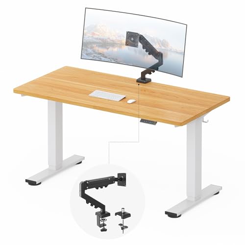 Image of FLEXISPOT EN2 55''x28'' Standing Desk with Monitor Mount Bundle, 1 inch Thick One-Piece Desktop, Fully Adjustable Single Monitor Arm with Cable Management, Bundle for Home Office, Gaming & Study, Maple
