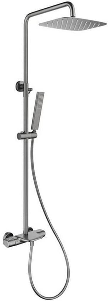 WXPGFEQ Shower System, Gun Gray Thermostatic Luxury Shower Taps Set Brass Diverter Mixer Bathroom Rain Shower Head Bath with Rainfall Shower Head and Handshower, Wall Mounted Shower Set,B