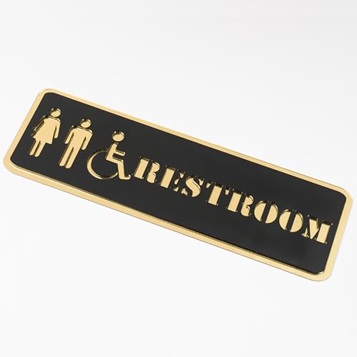 Image of Restroom Oval Acrylic Signage Sticker - Self-Adhesive Toilet Sign for Office, Hotel, Cafe, Restaurant, & Shop Black Gold Label for Glass & Smooth Surfaces