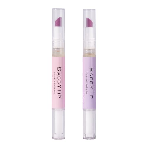 SASSYTIP Ceramic Cuticle Pusher & Oil Pen 2ml Rose/Lavender/Fragrance Free Scented Nail Care Pen Gentle Cuticle Remover for Dry & Damaged Nails Moisturize Strengthen Brighten (Pink&Purple)