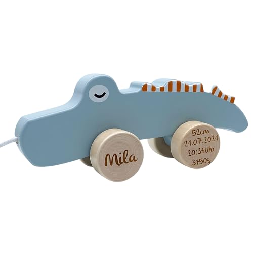 Giocattolo in legno a forma di coccodrillo, personalizzabile, realizzato a mano, a partire da 1 anno, Tryco Baby Toy in legno, regali personalizzati per bambini, animali da disegno in legno con nome e