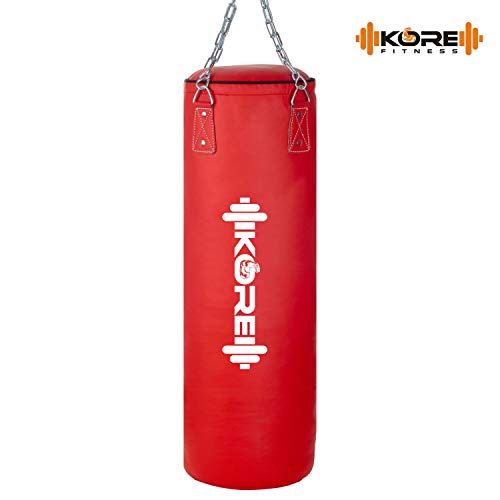 Image of KORE Ultimate 2 Feet Filled Heavy Red Punching Bag PU Leather Boxing MMA Sparring Punching Training Kickboxing Muay Thai with Rust Proof Stainless Steel Hanging Chain