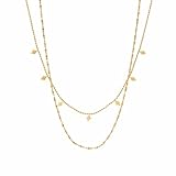 RUOXITIA Collar de cadena de oro en capas para mujer, acero inoxidable chapado en oro de 18 quilates, apilable, con borlas, lentejuelas, cadena de serpiente plana, regalo de joyería de moda, S, Acero