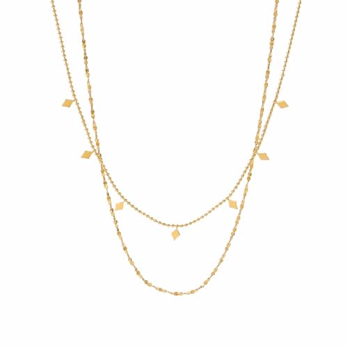 RUOXITIA Women's Double Layer Gold Necklace Set, 18K Gold Plated Stainless Steel Sequin Bead Chain - Elegant Jewelry Gift for Her(Dainty & Trendy)